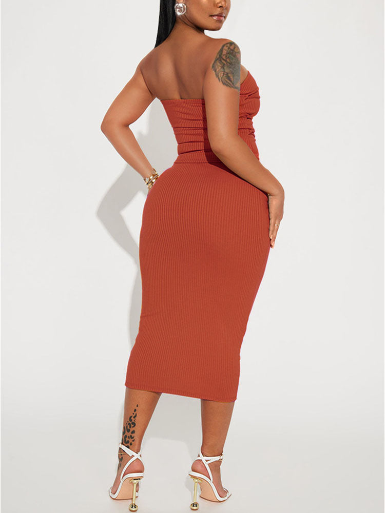 Bandage Tube Top Midi Skirt Set