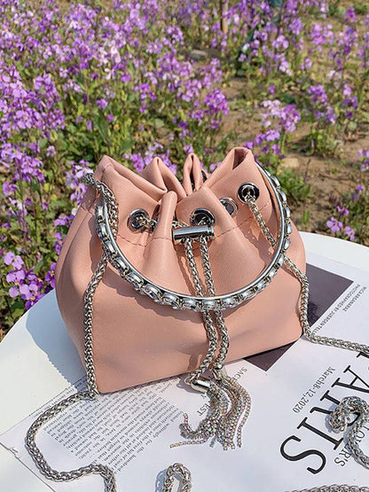 Women's Rhinestone Decor Drawstring Bucket Bag