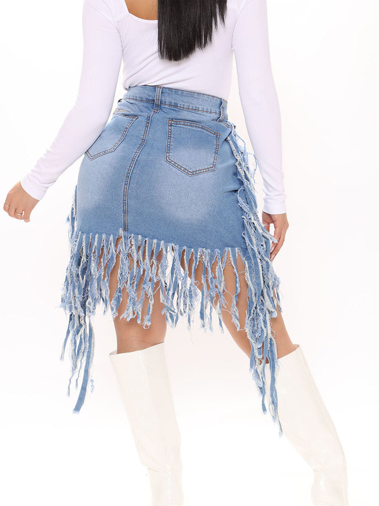 Fringe Denim Mini Skirt