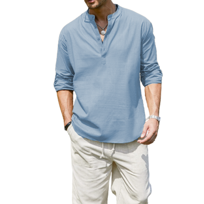 Men's  Cotton Linen Casual Long Sleeve Shirt