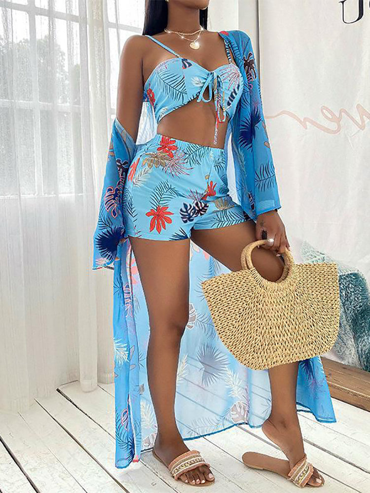 Floral Bikini Swimsuit & Beach Cover Up