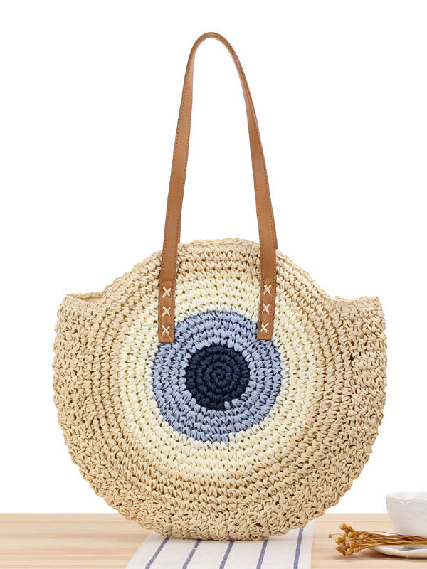 Women's Vintage Round Straw Beach Bag