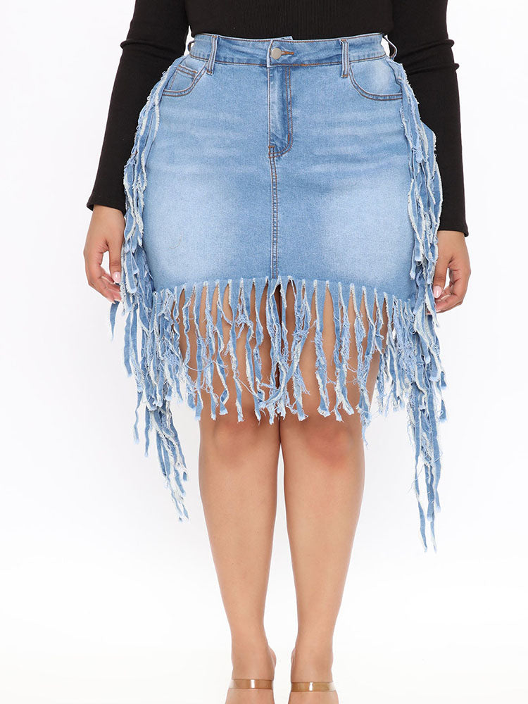 Fringe Denim Mini Skirt