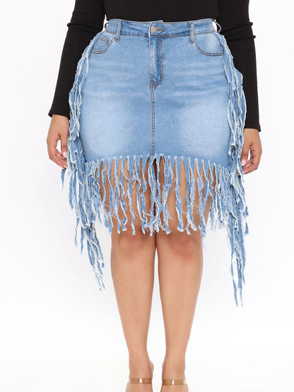 Fringe Denim Mini Skirt