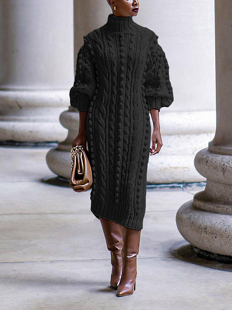 Turtleneck Slit Knit Dress