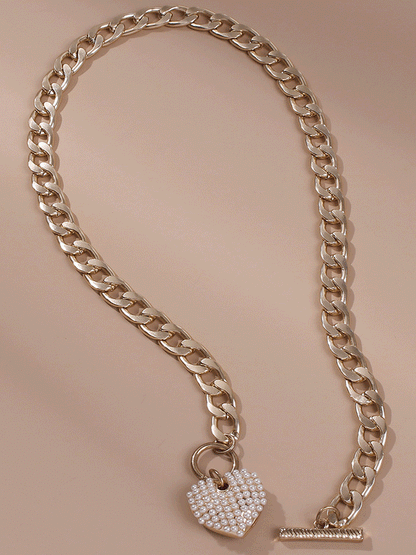 Women's Pearl Heart Chain Necklace