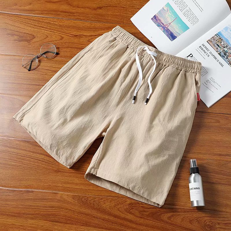 Men's Cotton And Linen Shorts,Youth Loose Five Piece Pants,Linen Beach Pants