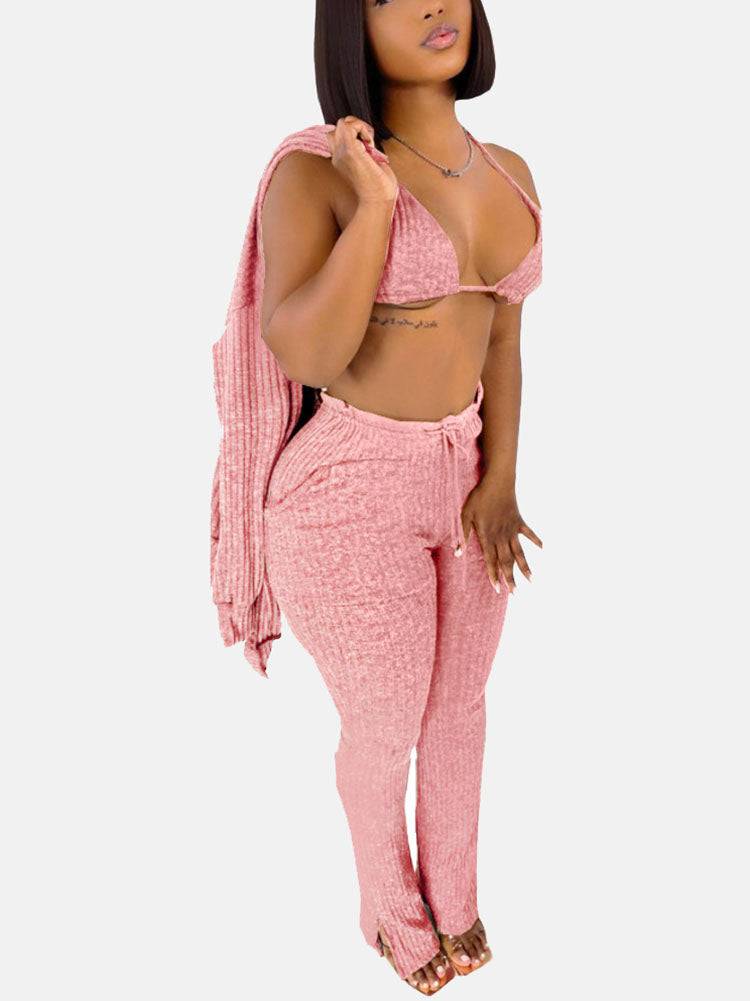 Cardigan Crop Tops & Pants 3 Piece Set