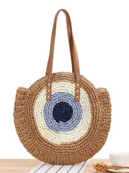 Women's Vintage Round Straw Beach Bag