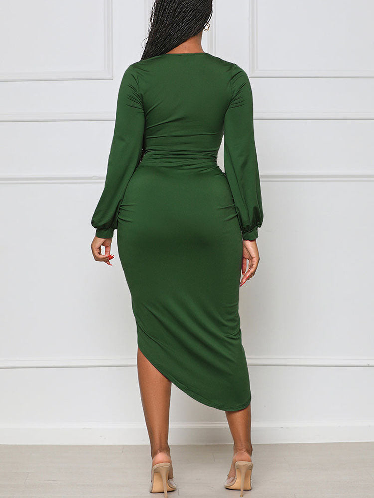 Women's Asymmetrical Ruched Midi Dress