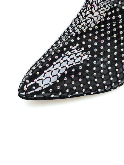 Fishnet Mesh Rhinestone Stiletto Heel Boots