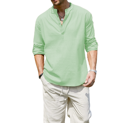 Men's  Cotton Linen Casual Long Sleeve Shirt