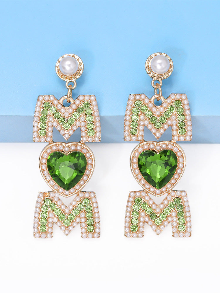 Women's MOM Pearls Rhinestone Earrings