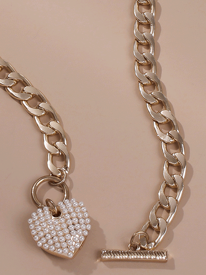 Women's Pearl Heart Chain Necklace