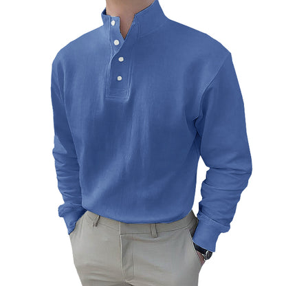 Gentleman's Simple Basic Stand-up Collar Long-sleeved Polo Shirt