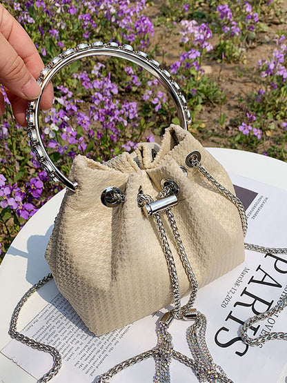 Women's Rhinestone Decor Drawstring Bucket Bag