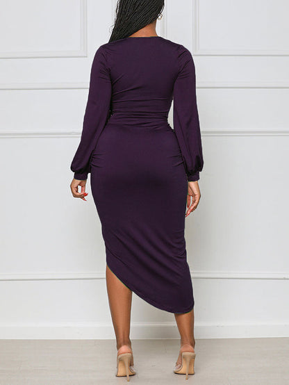 Women's Asymmetrical Ruched Midi Dress