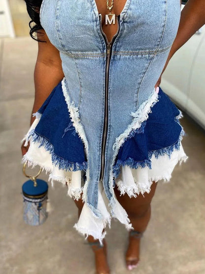 Patchwork Denim Mini Dress