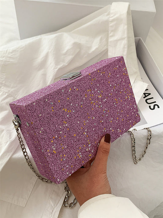 Women's Glitter Decor Chain Box Bag