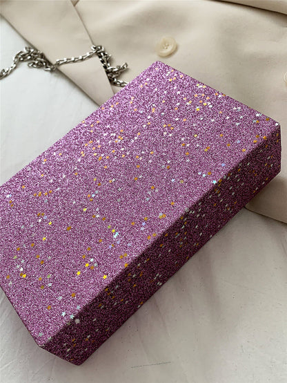 Women's Glitter Decor Chain Box Bag