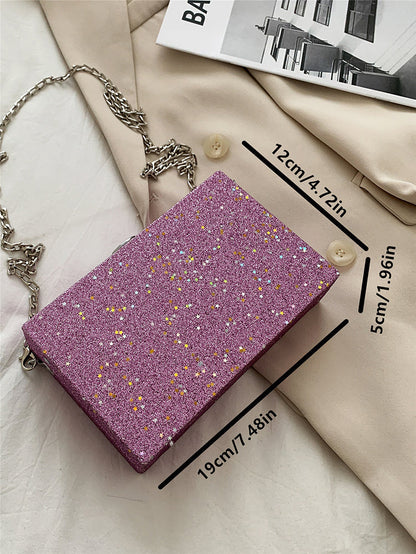 Women's Glitter Decor Chain Box Bag