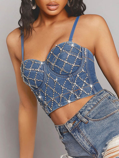 Rhinestone Denim Corset Top