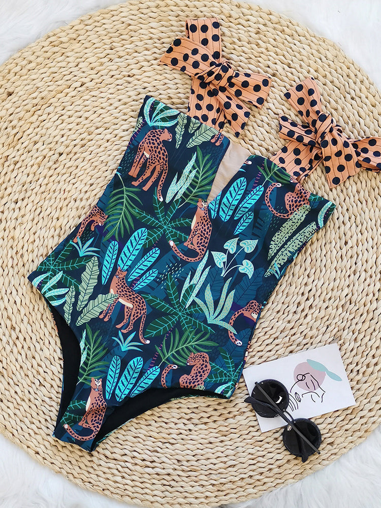 Tie Printed One Piece Swimsuit