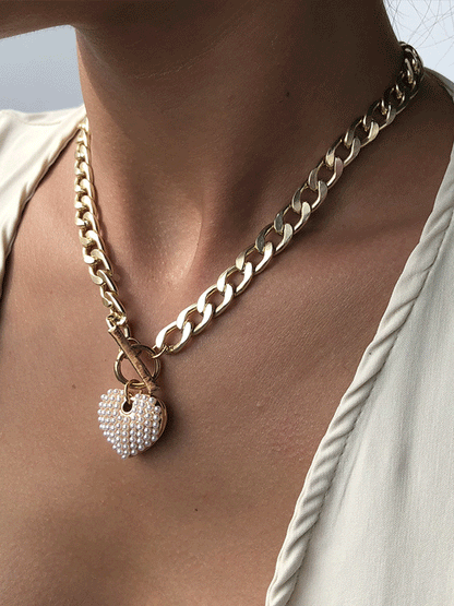 Women's Pearl Heart Chain Necklace