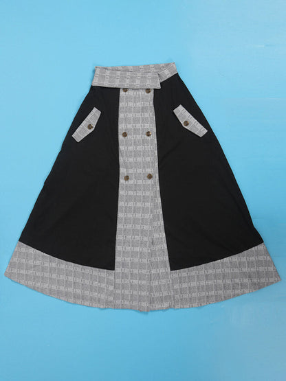 High Neck Top and Plaid Skirt Set