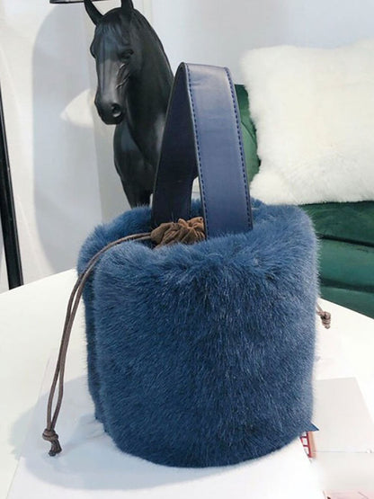 Women's Fluffy Drawstring Bucket Bag