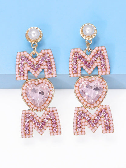 Women's MOM Pearls Rhinestone Earrings