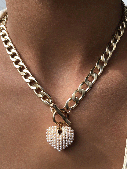 Women's Pearl Heart Chain Necklace