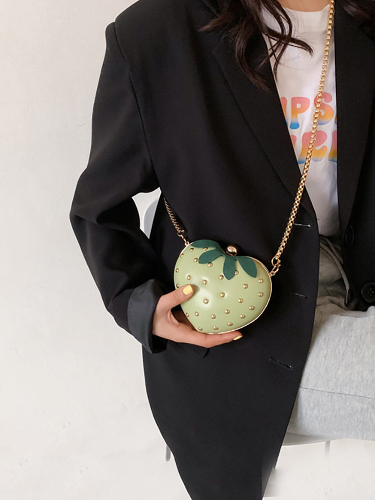 Women's Strawberry Shape Rivet Crossbody Bag