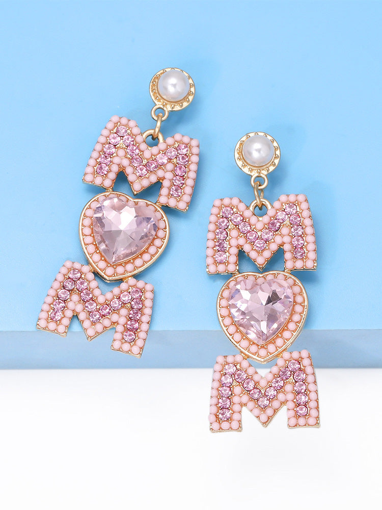 Women's MOM Pearls Rhinestone Earrings