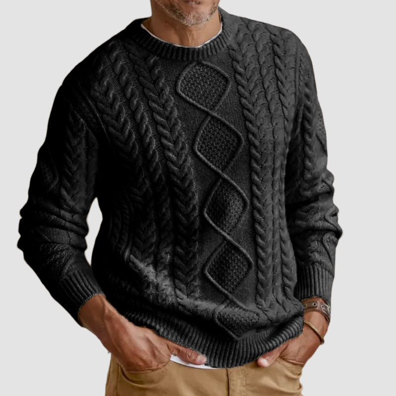 Gentleman's Casual Basic Casual Cable Round Neck Sweater