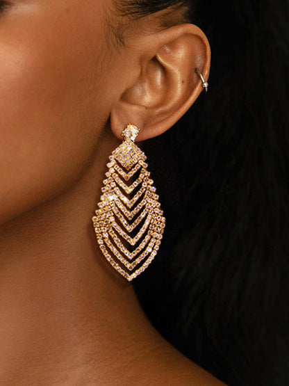 Women's Rhinestone Leaf Hollow Out Earrings