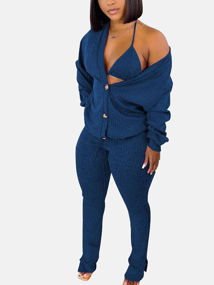 Cardigan Crop Tops & Pants 3 Piece Set