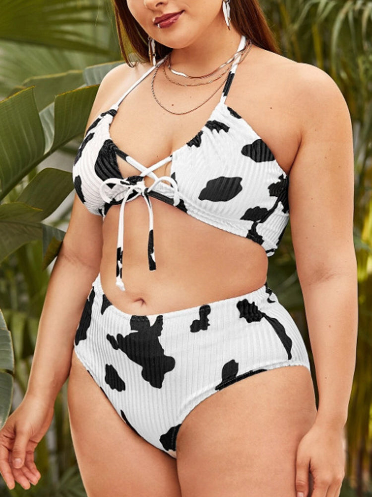 Cow Print Halter Bikini Swimsuit