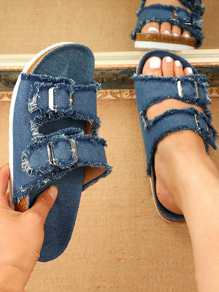 Canvas Double Buckles Sandals