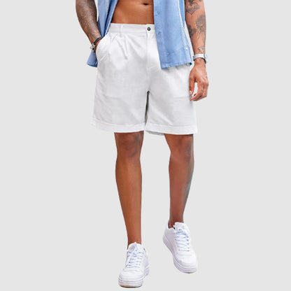 Men’s Linen Shorts Classic Fit Casual Elastic Waist Summer Beach Shorts