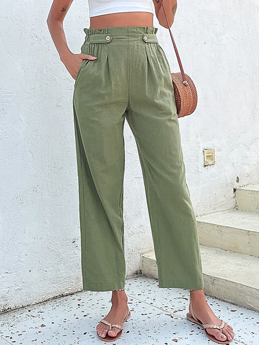 Women's Waist Design Solid Color All-Match Comfortable Casual Pants