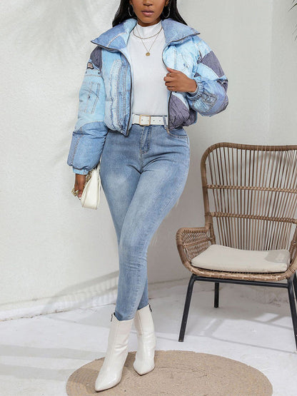 Denim Printed Puffer Jacket