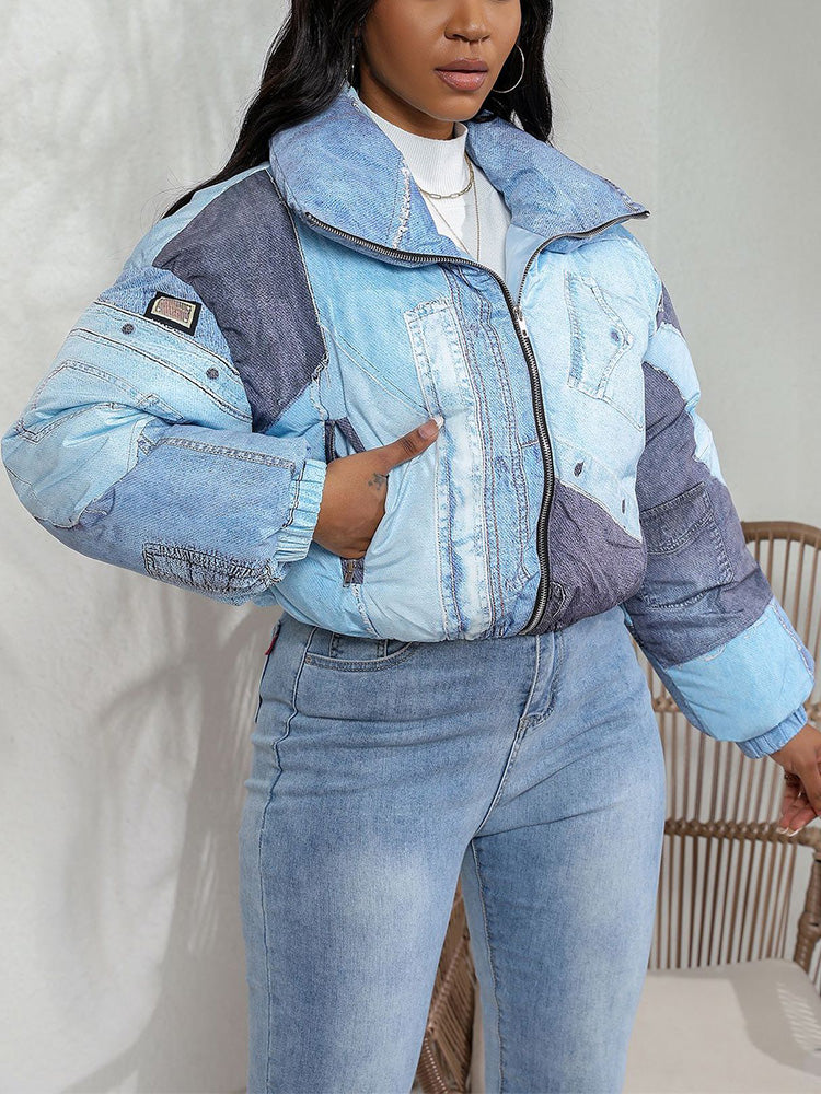 Denim Printed Puffer Jacket