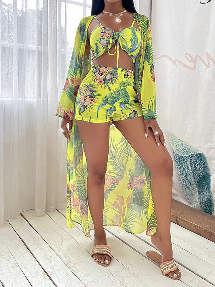 Floral Bikini Swimsuit & Beach Cover Up