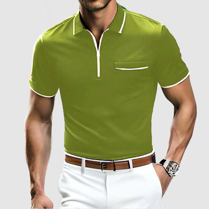 Gentleman's Cotton Colorblocked Zip-Up Polo Shirt