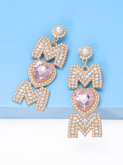 Women's MOM Pearls Rhinestone Earrings