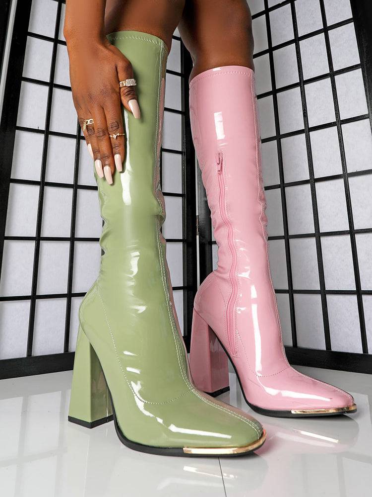 Solid Color High Heeled PU Leather Boots