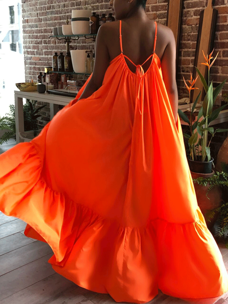 Spaghetti Strap Ruffle Maxi Dress