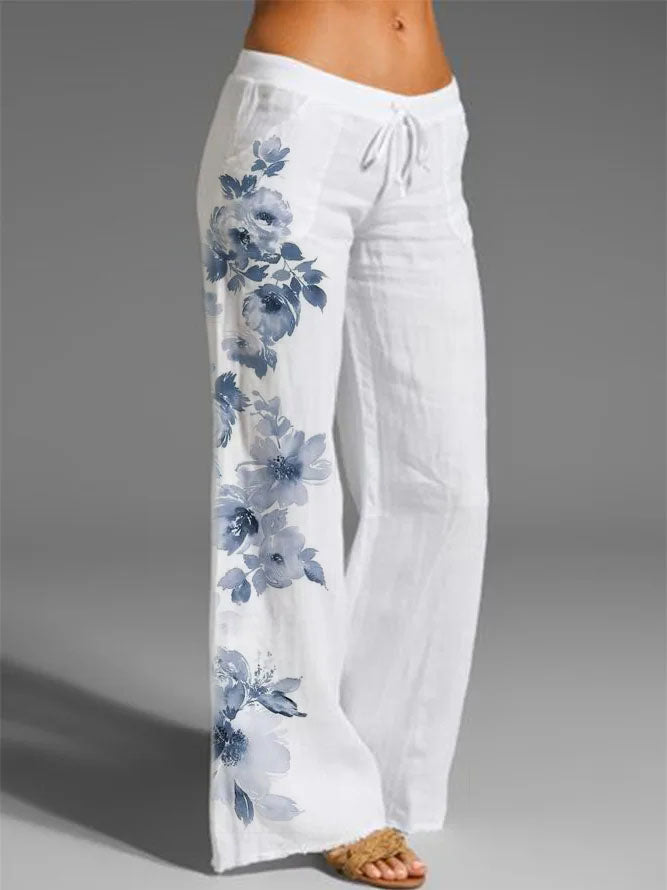 Casual printed lace loose wide-leg pants