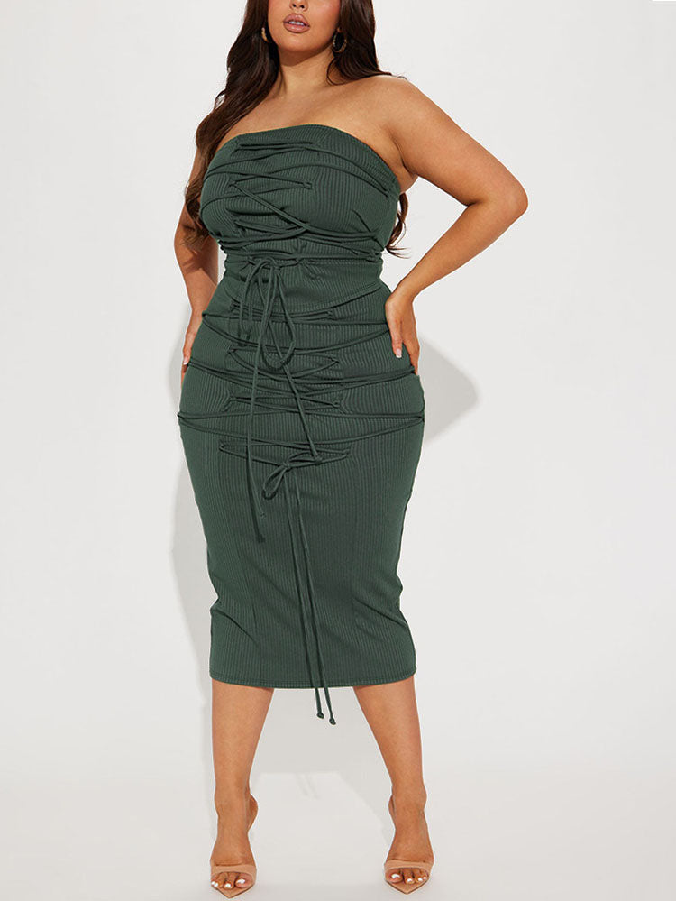 Bandage Tube Top Midi Skirt Set